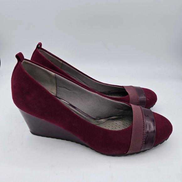 Life Stride Shoes - LifeStride Paris Wedge Shoes Burgundy Suede‎ Patent Elastic Comfort 8.5W